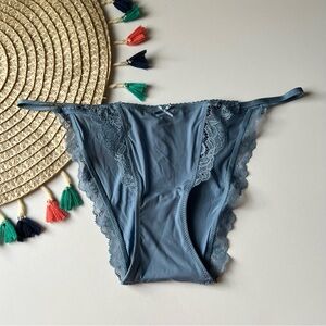 Victoria's Secret Smooth & Lace Mini String Bikini Panty Faded Denim S NEW